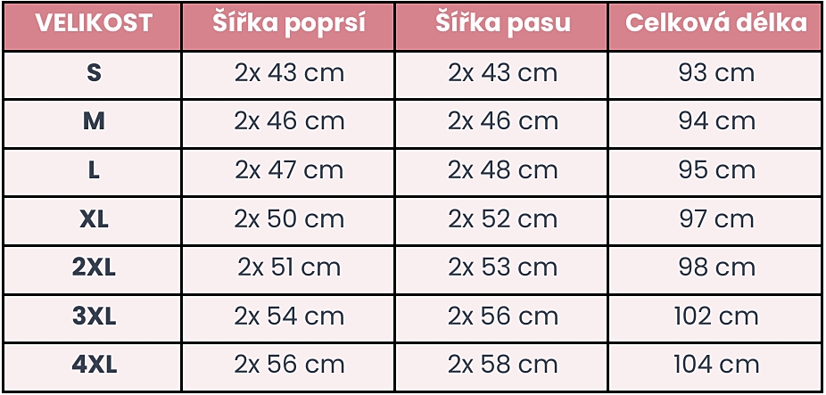 Těhotenská košile Kamila tabulka velikostí